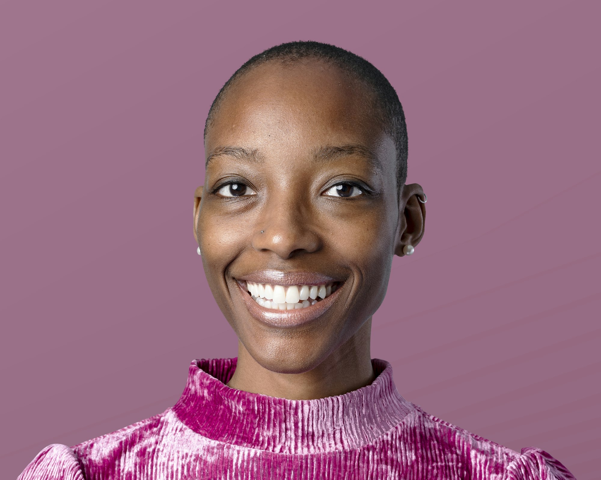 African woman face photography, skinhead hairstyle